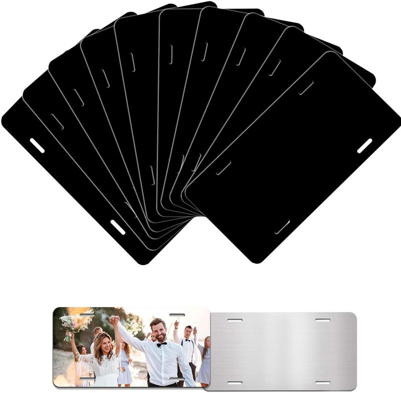 Ickimee 10 Pack 0.65mm Black Aluminum Plate Blanks for Custom Design Work - Automotive Blank Plates for Vinyl, UV Printing, Laser Engraving Personalized Metal Car Tags,6X12 Inch (10 Pack) - Image 1